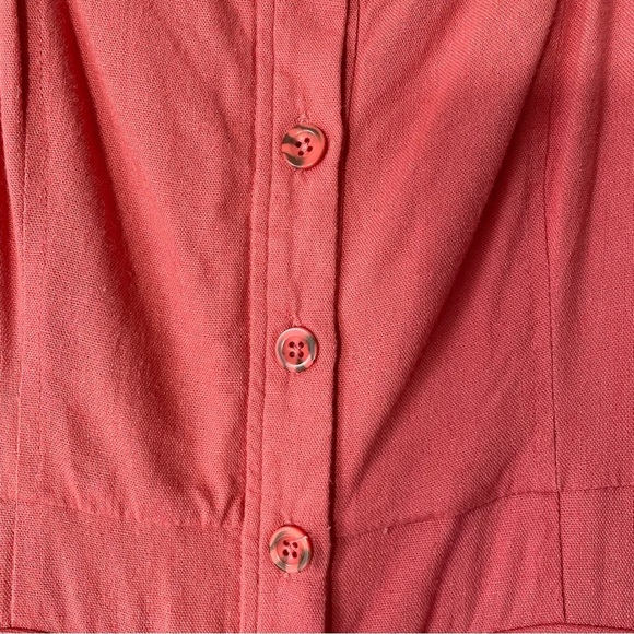 BCBGMAXAZRIA Fit and Flare Safari Midi Dress Salmon Pink Size 4‎ Puff Sleeves - Picture 6 of 9